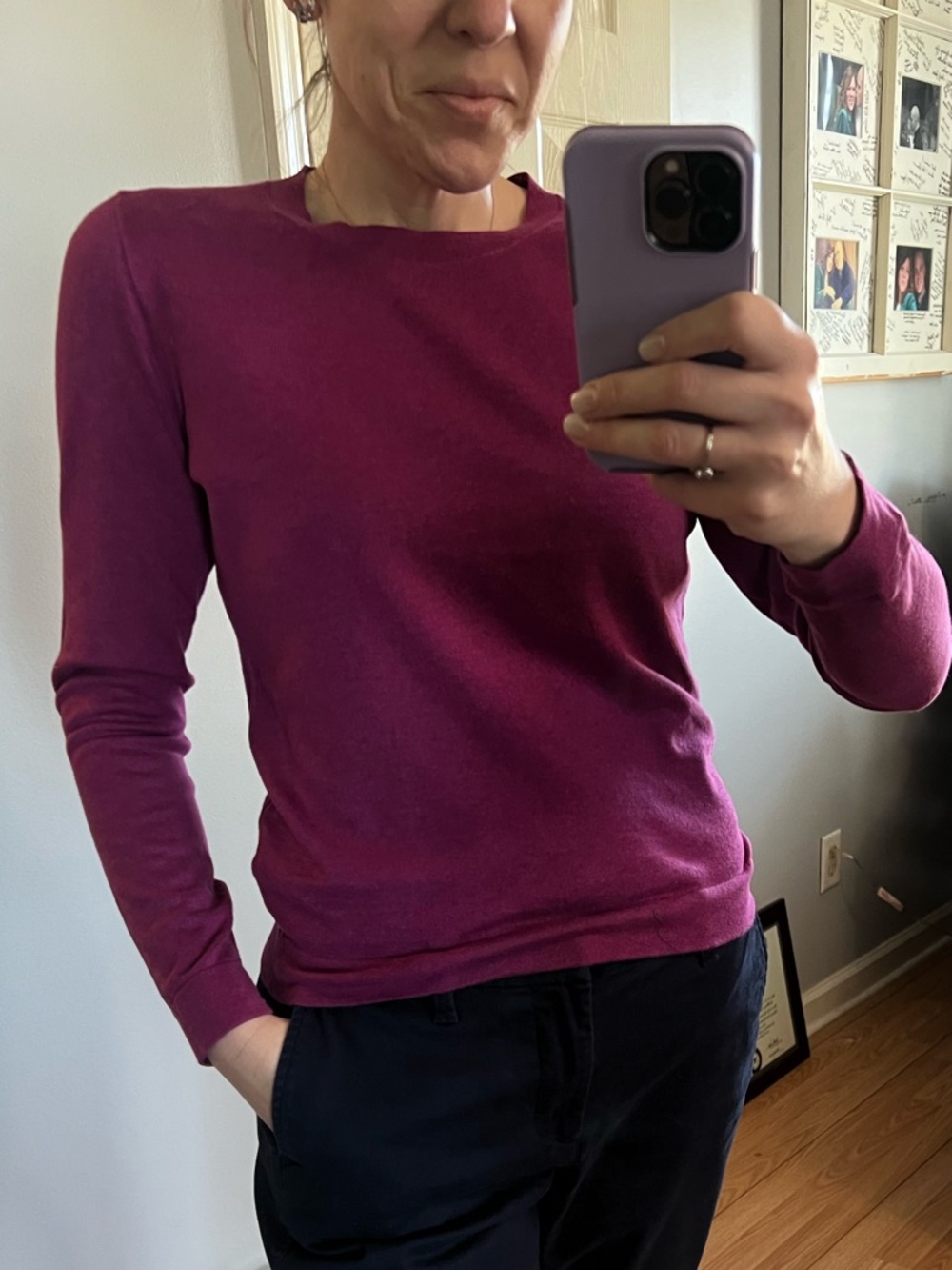 J. Crew Cotton Teddie Crewneck Sweater in Deep Berry